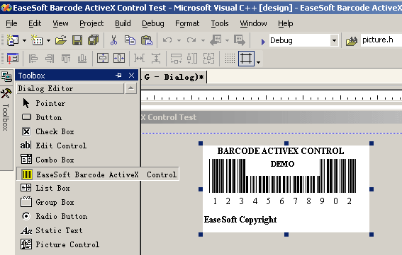 Screenshot of EaseSoft Barcode ActiveX Control 2.5